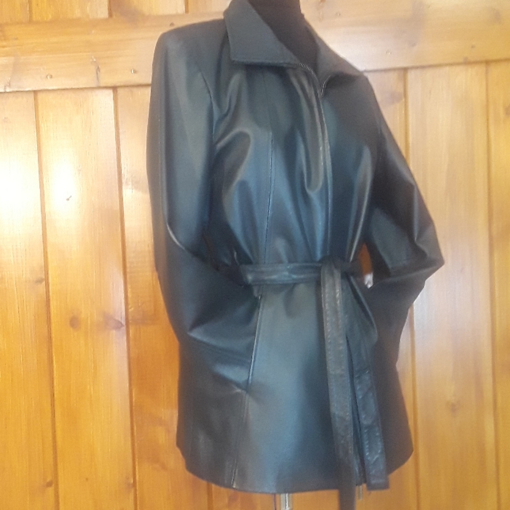 Genuine Leather Zip & Belted Jacket